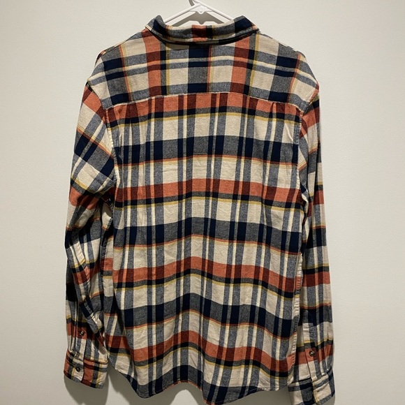 Lucky Brand Men’s Flannel Plaid Button-Up Shirt Blue Orange Size Large - Picture 2 of 4